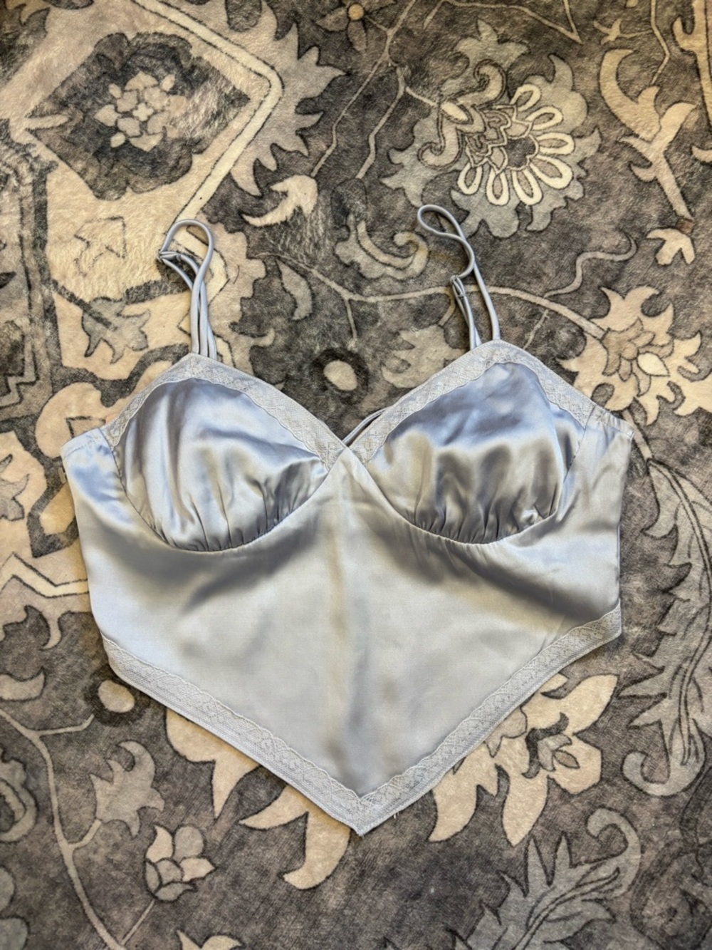 Light Blue Satin Lace-Trim top